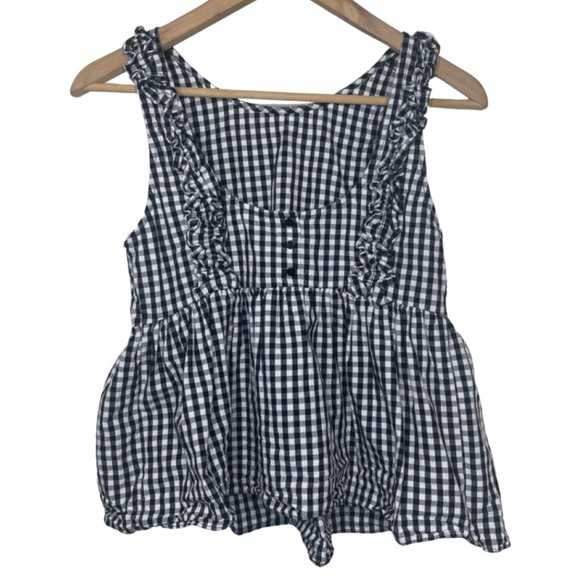 ZARA TRAFALUC | Black and White Checkered Peplum Tank with Button Back | Size XS - Picture 4 of 10